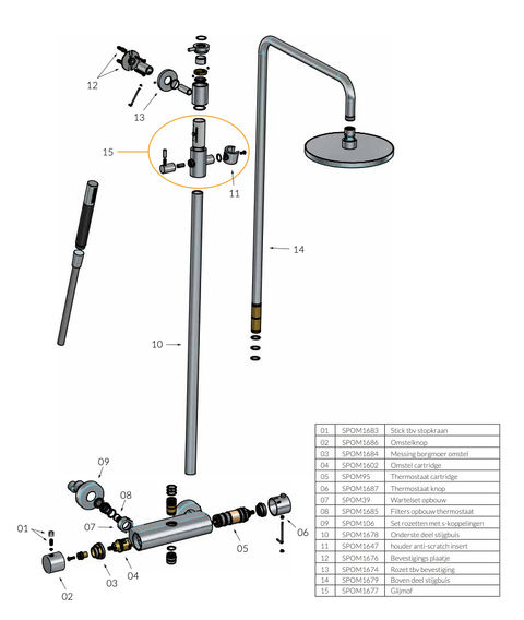 Hotbath Buddy SDS1 opbouw regendoucheset - staafhanddouche - 30cm hoofddouche - Chroom