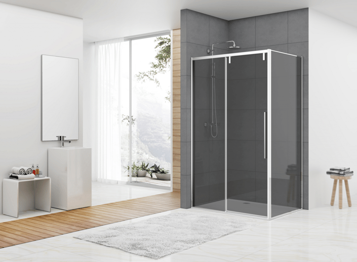 Van Rijn Products ST06350 wand voor hoekcabine 100 x 200 cm rookglas chroom