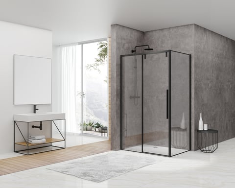 Van Rijn Products ST06350 deur voor hoekcabine 140 x 200 cm helder glas zwart