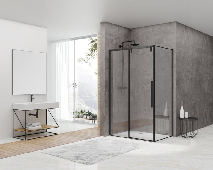 Van Rijn Products ST06350 deur voor hoekcabine 180 x 200 cm helder glas zwart