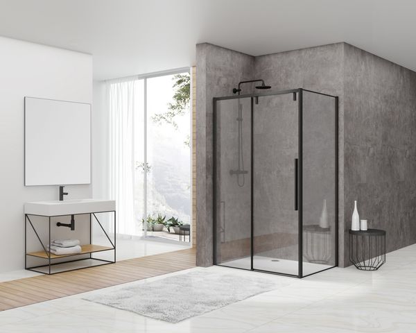 Van Rijn Products ST06350 wand voor hoekcabine 100 x 200 cm helder glas zwart