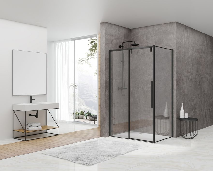 Van Rijn Products ST06350 wand voor hoekcabine 100 x 200 cm helder glas zwart