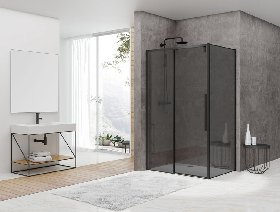 Van Rijn Products ST06350 wand voor hoekcabine 90 x 200 cm rookglas zwart