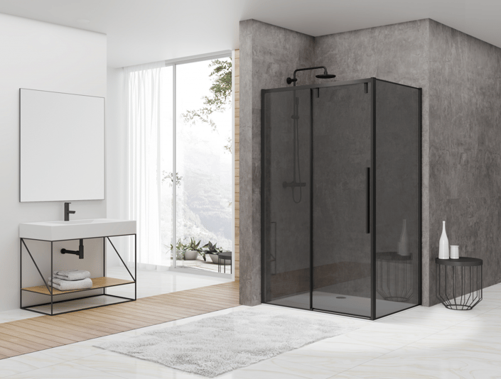 Van Rijn Products ST06350 wand voor hoekcabine 100 x 200 cm rookglas zwart
