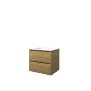 Proline Elegant badmeubel met polystone wastafel met 1 kraangat en onderkast symmetrisch - Ideal oak/Mat wit - 60x46cm (bxd)