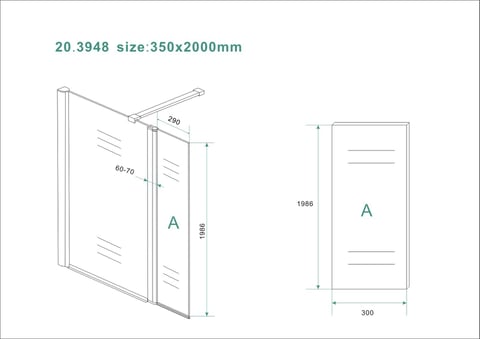 Wiesbaden Zijpaneel 35 x 200 cm met scharnierprofiel links chroom met 10 mm NANO geheel matglas