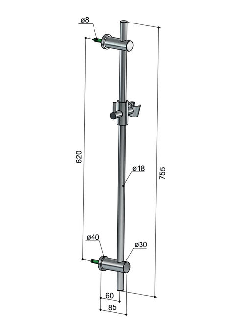 Hotbath Mate M301 glijstang 75cm rond - chroom