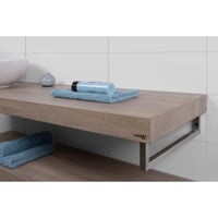Looox Wooden Base Shelf Solo wastafelblad 200x46cm - RVS handdoekhouder links/rechts - old grey