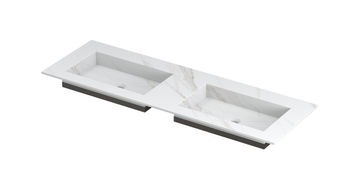 Ink Post Wastafel keramische slab envelop bak dubbel zonder kraangaten - Calacatta mat - 1400x450x10 mm (bxdxh)