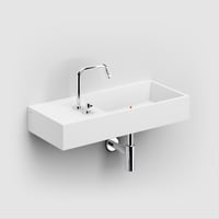 Clou Wash Me wastafel 75 cm met 2 voorbewerkte kraangaten overloop kranenbank links aluite
