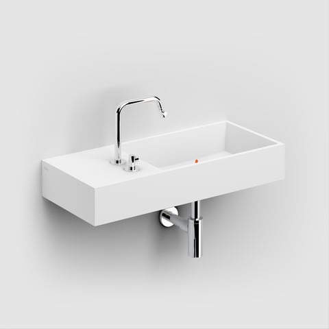 Clou Wash Me wastafel 75 cm met 2 voorbewerkte kraangaten overloop kranenbank links aluite