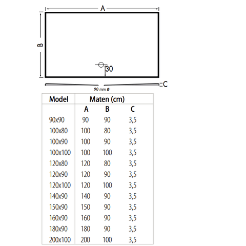 Xenz Flat douchevloer 120x100 cm Klei