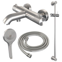 Brauer Brushed Carving badthermostaat met glijstangset - 3-standen handdouche - RVS geborsteld PVD