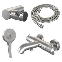 Brauer Brushed Carving badthermostaat met badset - 3 standen handdouche - geborsteld RVS PVD