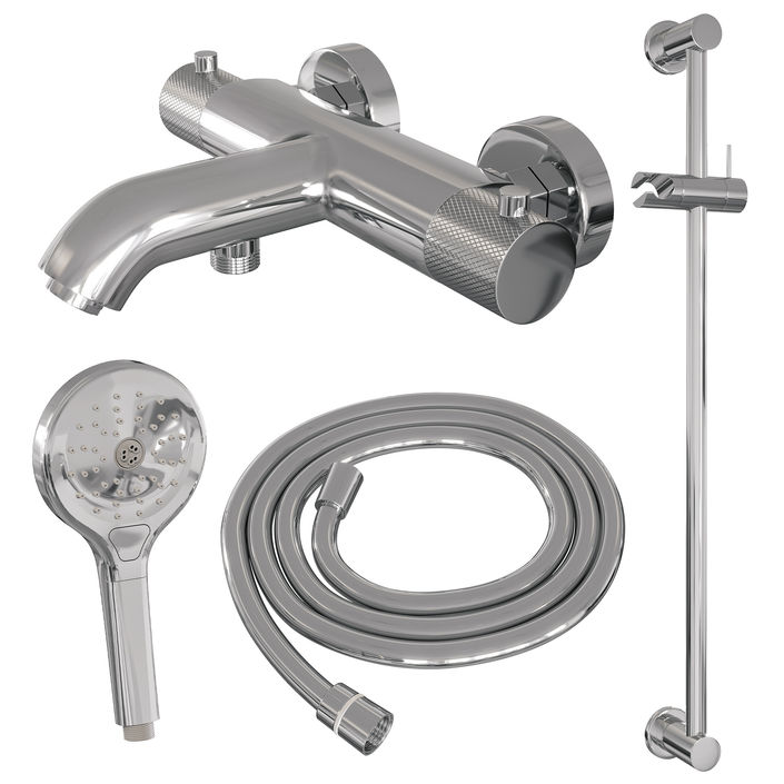 Brauer Chrome Carving badthermostaat met glijstangset - 3-standen handdouche - chroom