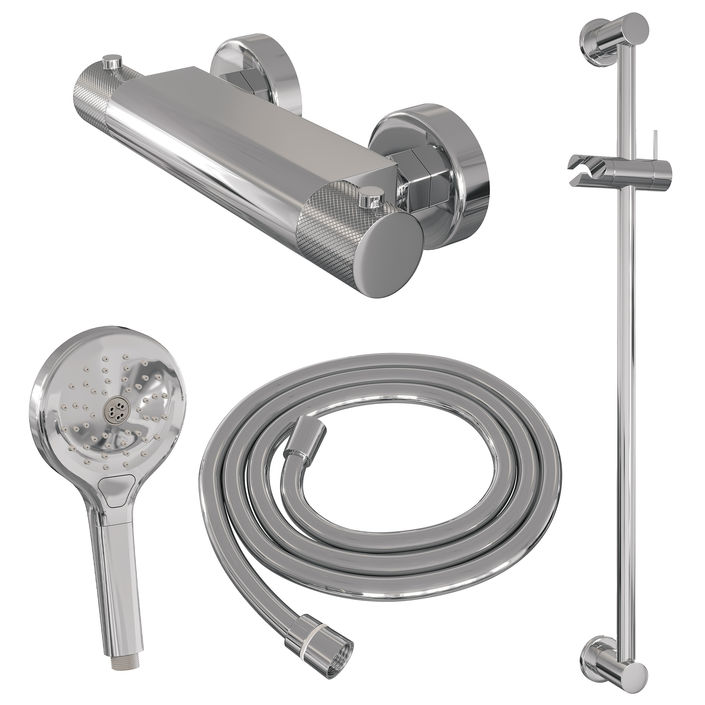 Brauer Chrome Carving glijstangset met thermostaat - 3-standen handdouche - chroom