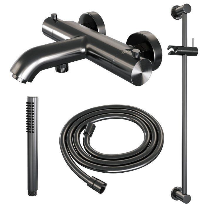 Brauer Gunmetal Edition badthermostaat met glijstangset - staafhanddouche - geborsteld gunmetal PVD