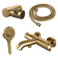 Brauer Gold Carving badthermostaat met badset - 3 standen handdouche - geborsteld goud PVD