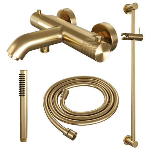 Brauer Gold Carving badthermostaat met glijstangset - staafhanddouche - goud geborsteld PVD