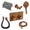 Brauer Carving inbouw badthermostaat - drukknoppen - badafvoer/vulcombinatie - 3-standen handdouche - geborsteld koper PVD