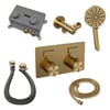 Brauer Carving inbouw badthermostaat - drukknoppen - badafvoer/vulcombinatie - 3-standen handdouche - geborsteld goud PVD