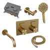 Brauer Carving inbouw badthermostaat - drukknoppen - baduitloop - 3-standen handdouche - geborsteld goud PVD