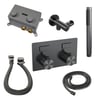 Brauer Carving inbouw badthermostaat - drukknoppen - badafvoer/vulcombinatie - staafhanddouche - geborsteld gunmetal PVD