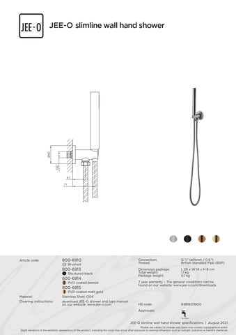 JEE-O slimline Wand handdouche met geïntegreerde houder goud RVS