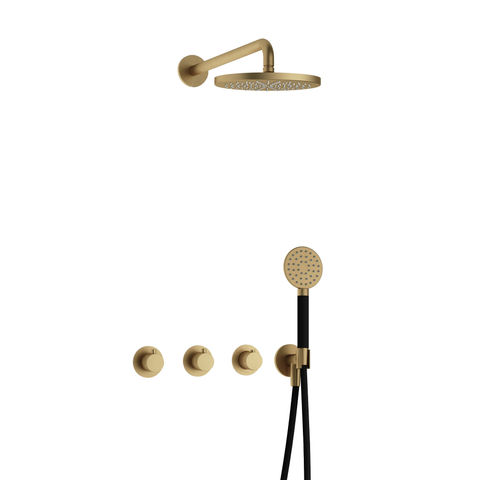 Hotbath Cobber IBS70 inbouw doucheset - ronde handdouche - 25cm hoofddouche - wandarm - wandhouder - geborsteld messing