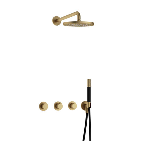 Hotbath Cobber IBS70 inbouw doucheset - staafhanddouche - 25cm hoofddouche - wandarm - wandhouder - geborsteld messing