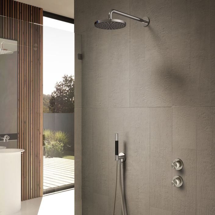 Hotbath Cobber IBS7009 inbouw doucheset - ronde handdouche - 25cm hoofddouche - plafondbuis 15cm - glijstang - geborsteld nikkel