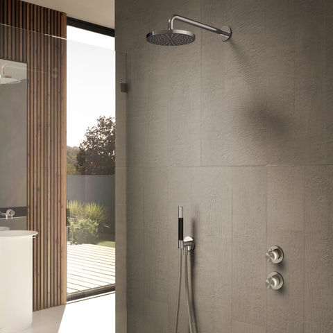 Hotbath Cobber IBS7009 inbouw doucheset - staafhanddouche - 30cm hoofddouche - plafondbuis 30cm - glijstang - geborsteld koper pvd