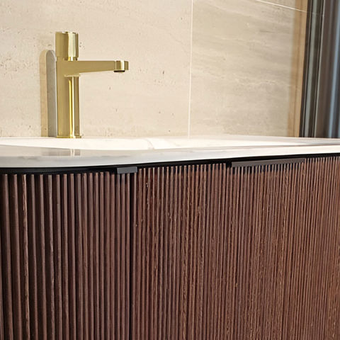 Mondiaz Kurve-Dlux badmeubel 180cm Oak - Ronding links en rechts - Leaf wastafel Dubbel Opalo - 0 kraangaten