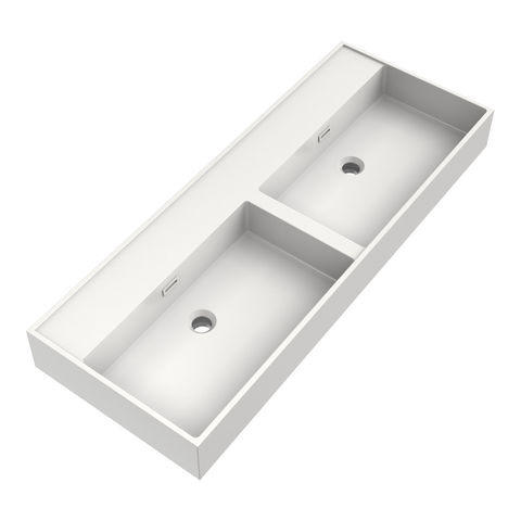 Brauer Gravity dubbele wastafel 120x46cm - mineraalmarmer - zonder kraangaten - zijdeglans wit
