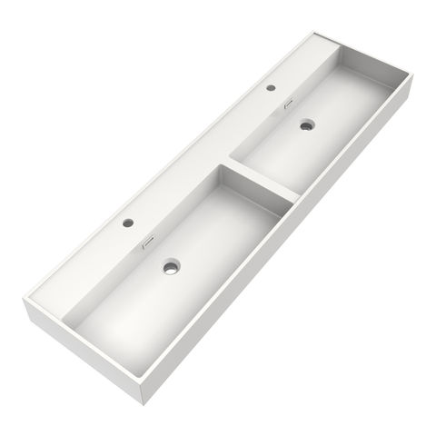 Brauer Gravity dubbele wastafel 160x46cm - mineraalmarmer - 2 kraangaten - zijdeglans wit