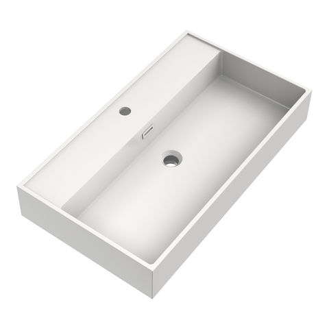 Brauer Gravity wastafel 80x46cm - mineraalmarmer - 1 kraangat - zijdeglans wit