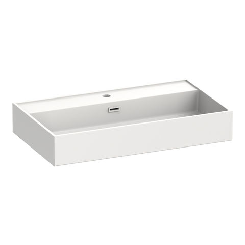 Brauer Gravity wastafel 80x46cm - mineraalmarmer - 1 kraangat - zijdeglans wit