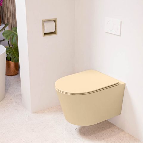 Mondiaz Lavie Hangtoilet rimless met zitting SC & QR 53cm - Sand