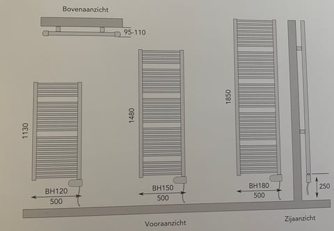 Instamat Base elektrische handdoekradiator 185x50cm - 800W - soft zwart