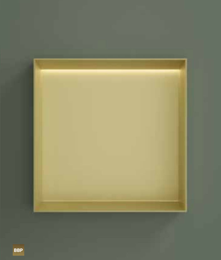 Hotbath &More inbouwnis 30x30x10cm - zonder frame - LED verlichting - geborsteld messing PVD