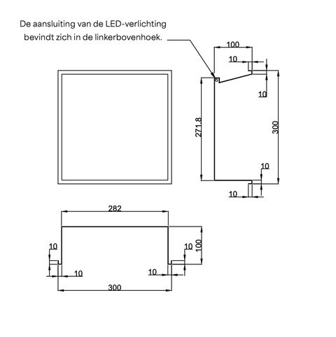Hotbath &More inbouwnis 30x30x10cm - met frame - LED verlichting - geborsteld zwart PVD