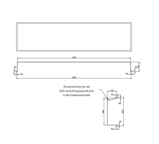Hotbath &More inbouwnis 30x120x10cm - met frame - LED verlichting - geborsteld messing PVD