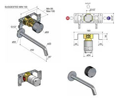 Hotbath Guy Row GY005REXT afbouwdeel voor Inbouw wastafelkraan 25cm - Geborsteld nikkel