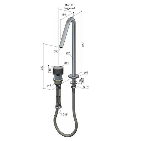 Hotbath Guy Diamond GY023HD 2-gats wastafelkraan hoog met draaibare uitloop - Tuscan bronze