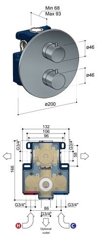 Hotbath Buddy IBS12A inbouw doucheset - 2-weg omstel - geborsteld zwart PVD - ronde handdouche - 20cm hoofddouche - plafondbuis 30cm - wandsteun