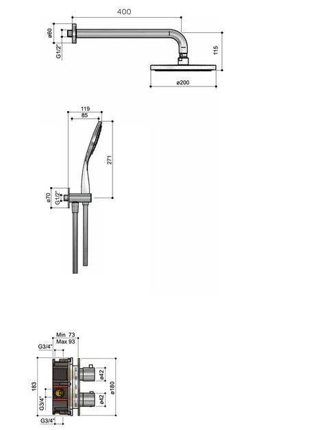 Hotbath Buddy IBS12A inbouw doucheset - ronde handdouche - 20cm hoofddouche - 30cm plafondbuis - glijstang - geborsteld zwart PVD