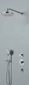 Hotbath Buddy IBS12 inbouw doucheset - 2 stopkranen - Geborsteld koper PVD - 3-standen handdouche - 20cm hoofddouche - plafondbuis 15cm - wandsteun