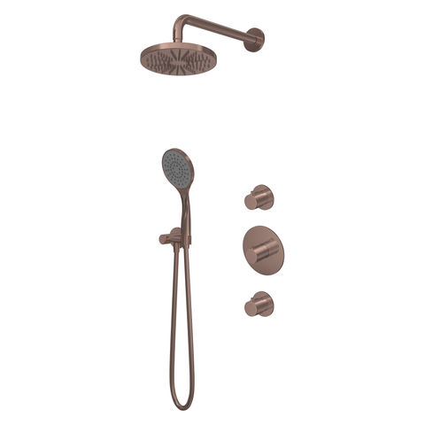 Hotbath Buddy IBS12 inbouw doucheset - ronde handdouche - 25cm hoofddouche - 15cm plafondbuis - glijstang - geborsteld koper PVD