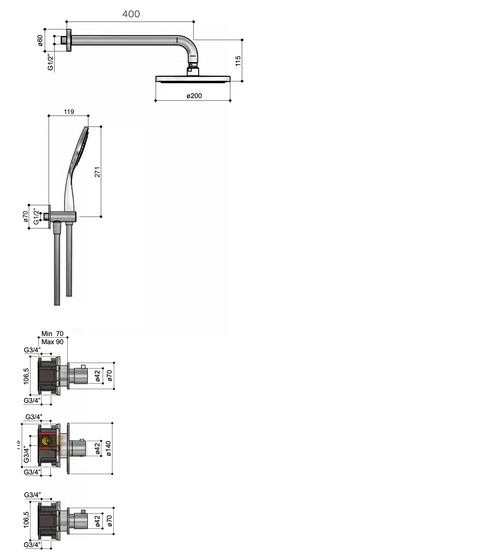 Hotbath Buddy IBS12 inbouw doucheset - ronde handdouche - 25cm hoofddouche - 15cm plafondbuis - glijstang - geborsteld koper PVD