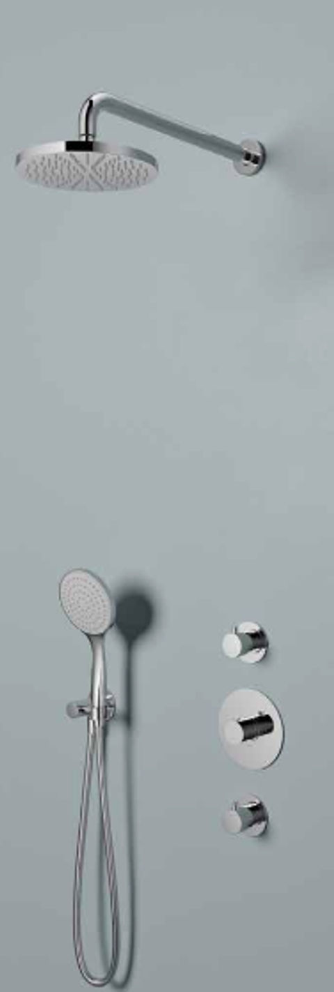 Hotbath Buddy IBS12 inbouw doucheset - 2 stopkranen - Geborsteld koper PVD - ronde handdouche - 25cm hoofddouche - plafondbuis 30cm - wandsteun